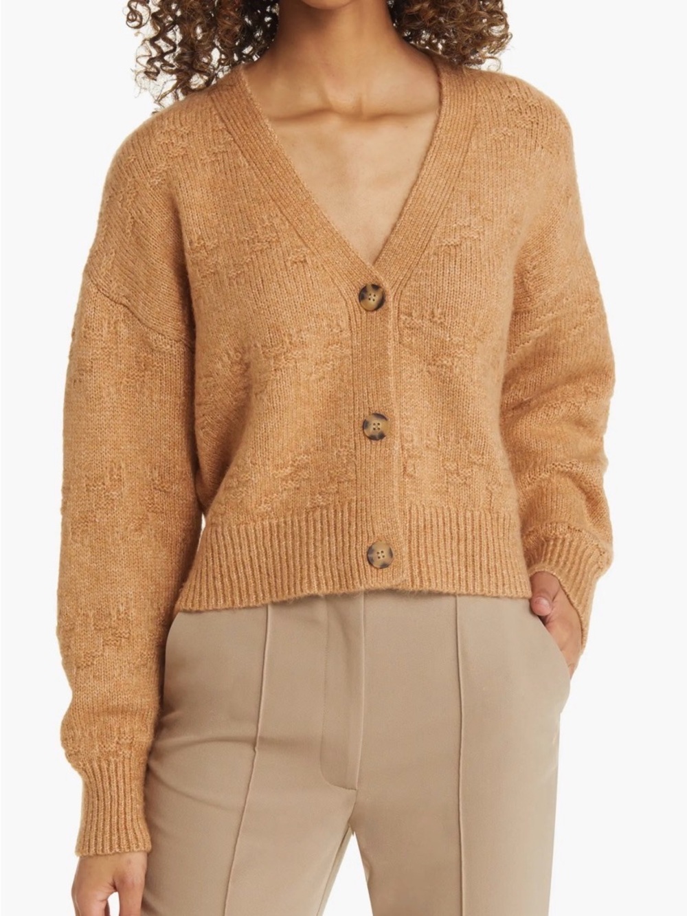 TOPSHOP Knit Camel Cardigan Size Small
